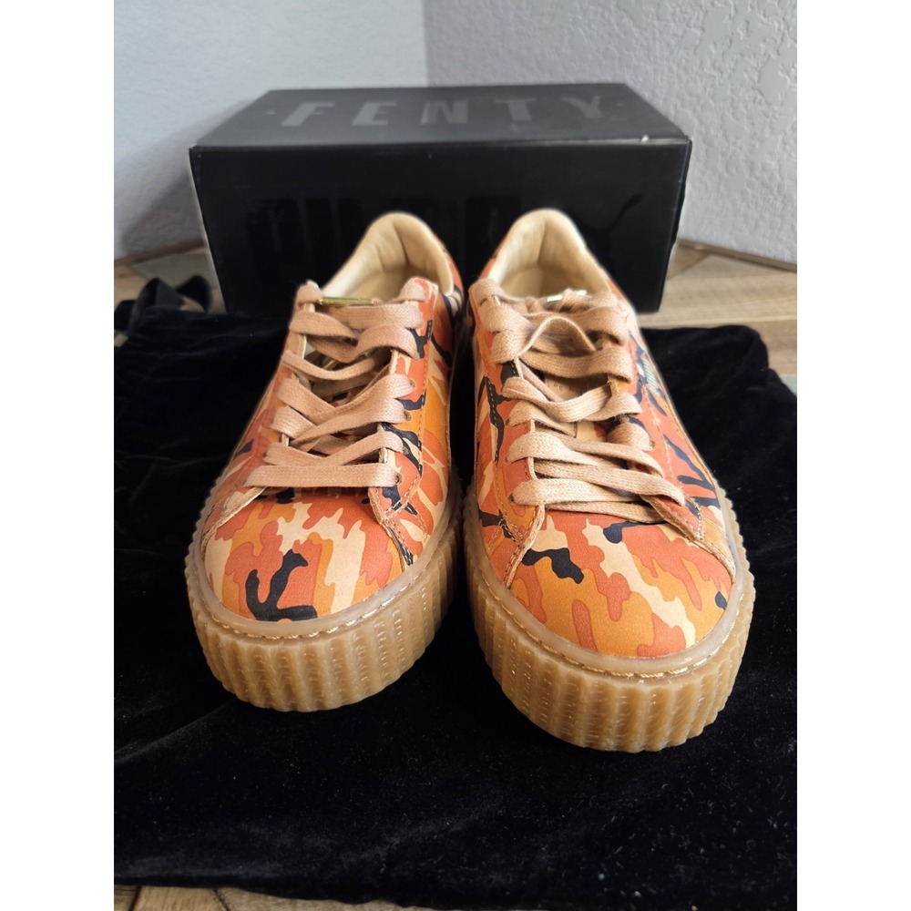 Puma x Fenty Rihanna Orange Camo Leather Platform‎ Creepers Women's 8 NEW - Picture 8 of 10